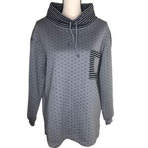 Euro Joy Gray and Black Quilted High Neck Oversized Lagenlook Top Size S